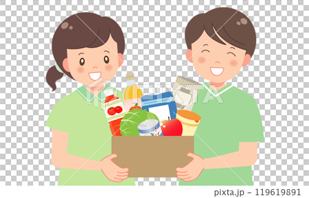 フードバンクの食べ物を運ぶ子供達 119619891