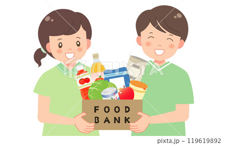 フードバンクの食べ物を運ぶ子供達 119619892