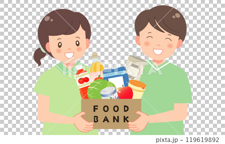 フードバンクの食べ物を運ぶ子供達 119619892