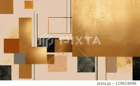 グランジ加工の四角形とベージュのアーティステックな背景 119619896