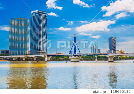 Han River Bridge over the Han River and skyscrapers in Da Nang in Vietnam on summer day Han River Bridge over the Han River and skyscrapers in Da Nang in Vietnam on summer day 119620136