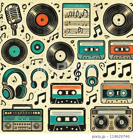 古いレコードプレイヤーのイラストセット 119620740