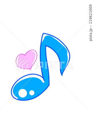 ピンクのハートを付けた音符 119621009