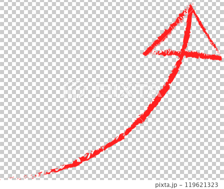 手繪箭頭,紅色曲線向右上升 手繪箭頭,紅色曲線向右上升 119621323