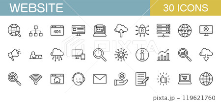 ウェブサイトやホームページに関するラインアイコンセット 119621760