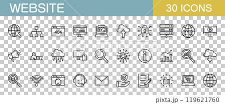 ウェブサイトやホームページに関するラインアイコンセット 119621760