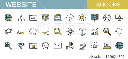 ウェブサイトやホームページに関するラインアイコンセット カラー ウェブサイトやホームページに関するラインアイコンセット カラー 119621761