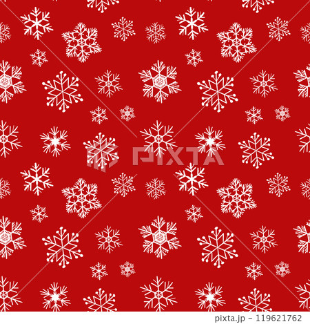 Winter seamless pattern with white snowflakes on red background. Vector illustration for fabric, textile wallpaper, posters, gift wrapping paper. Christmas vector illustration 119621762
