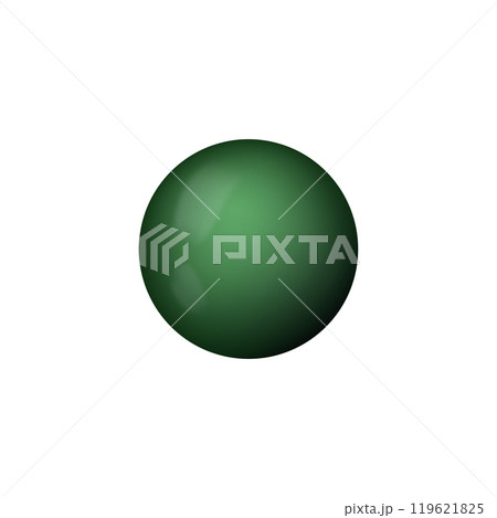 Glass green ball or precious pearl. Glossy realistic ball, 3D abstract vector illustration highlighted on a white background. Big metal bubble with shadow 119621825