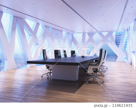 A futuristic office room with geometric window . 3d render 119621935