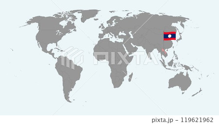 Pin map with Laos flag on world map. Vector illustration. 119621962