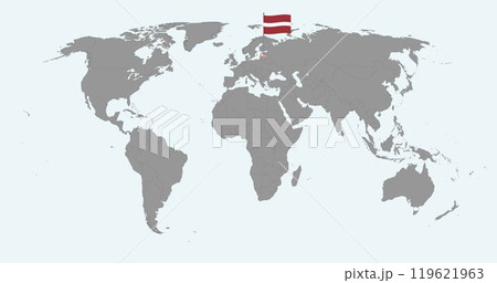 Pin map with Latvia flag on world map. Vector illustration. 119621963