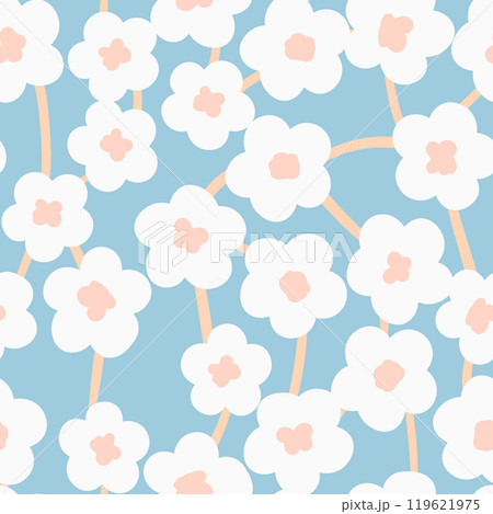 Seamless floral pattern based on traditional folk art ornaments. Colorful flowers on color background. Scandinavian style. Sweden nordic style. Vector illustration. Simple minimalistic pattern 119621975