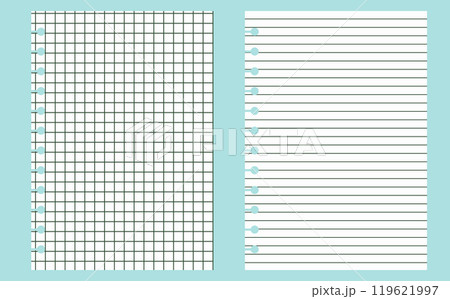 Graph paper. Printable lined and squared grid paper with color lines. Geometric background for school, textures, notebook, diary. Copy space blank 119621997