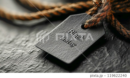 Black tag on a black background. Background for Black Friday with place for text 119622240