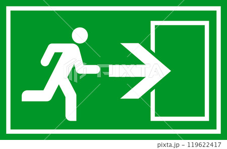 Running man and exit door sign. Exit way icon. Emergency exit. Safety symbol. Escape help evacuation icon 119622417