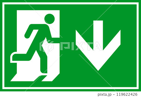 Running man and exit door sign. Exit way icon. Emergency exit. Safety symbol. Escape help evacuation icon 119622426