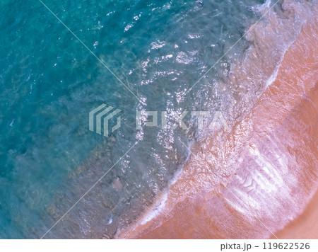 Top view waves background, Natural background photo sea texture with waves soft focus 119622526