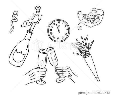 New Year party items doodle set 119622618