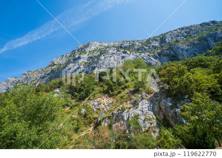 Rocky mountain landscape with lush greenery and blue sky. Montenegro Rocky mountain landscape with lush greenery and blue sky. Montenegro 119622770
