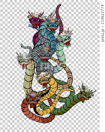 Yamata no Orochi vertical body line 1 - Stock Illustration
