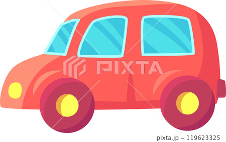 Side view of a cute, stylized red car with large windows, embodying the essence of personal vehicles and the automotive world 119623325