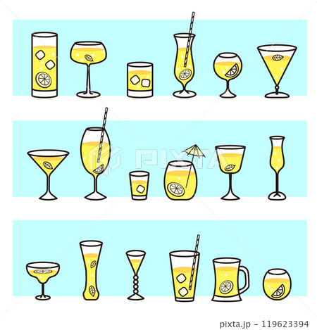 飲み物のイラストセットyellow 飲み物のイラストセットyellow 119623394