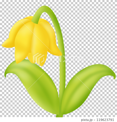 a yellow pepper with a green leaf 119623791