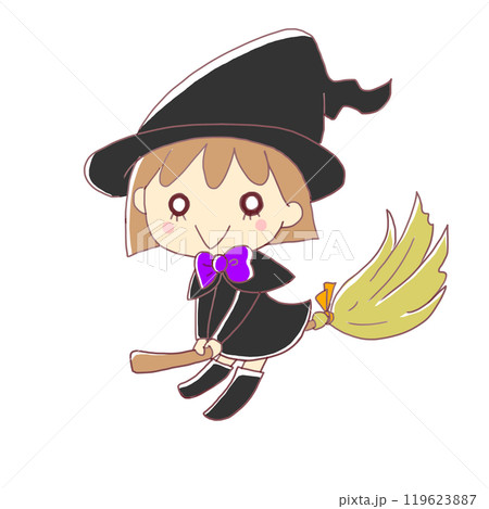 ハロウィンの夜にほうきにのって飛んでいる魔女 ハロウィンの夜にほうきにのって飛んでいる魔女 119623887