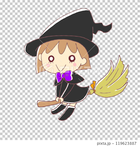 Witch flying on a broom on Halloween night Witch flying on a broom on Halloween night 119623887