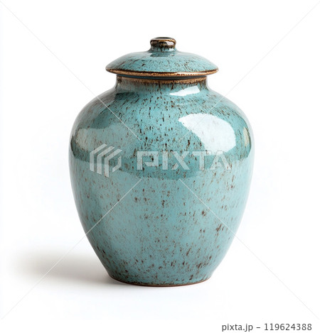Modern design decorative ceramic jar, isolated on pure white background. 119624388