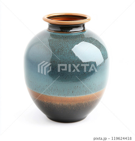 Modern design decorative ceramic jar, isolated on pure white background. 119624418