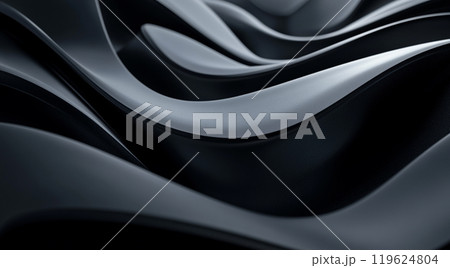 Black background, a three-dimensional abstract pattern with flowing lines and curves, creating an elegant atmosphere Black background, a three-dimensional abstract pattern with flowing lines and curves, creating an elegant atmosphere 119624804