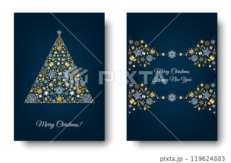 Merry Christmas greeting card on blue background. 119624883
