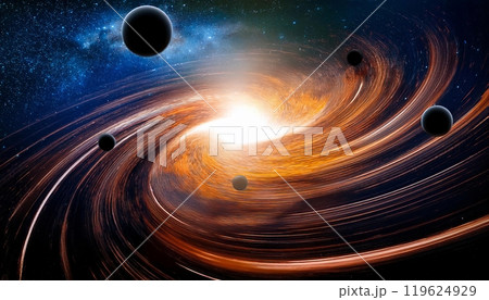 宇宙空間の中に広がるブラックホールと星雲 119624929