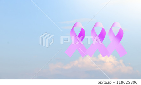 Purple ribbon, symbolizing pancreatic cancer awareness. The ribbon represents hope and unity, raising awareness and support for those affected by cancer, fostering understanding and prevention. Purple ribbon, symbolizing pancreatic cancer awareness. The ribbon represents hope and unity, raising awareness and support for those affected by cancer, fostering understanding and prevention. 119625806