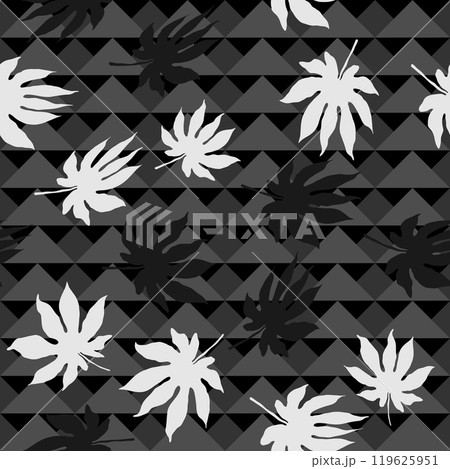 A contemporary black and white leaf pattern set against a geometric backdrop, perfect for modern design. A contemporary black and white leaf pattern set against a geometric backdrop, perfect for modern design. 119625951