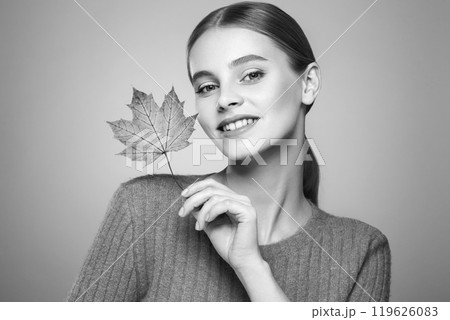 Autumn portrait of beautiful woman with clean fresh skin Autumn portrait of beautiful woman with clean fresh skin 119626083