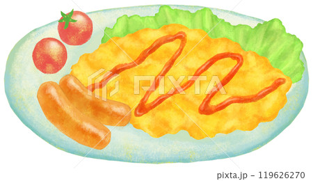 ケチャップのかかったスクランブルエッグのイラスト ケチャップのかかったスクランブルエッグのイラスト 119626270