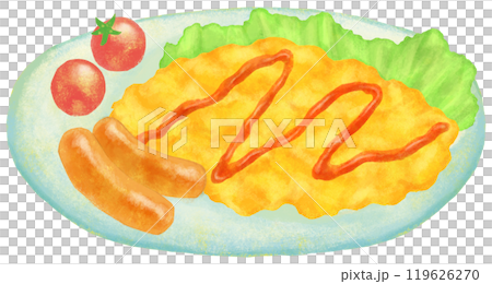 ケチャップのかかったスクランブルエッグのイラスト ケチャップのかかったスクランブルエッグのイラスト 119626270