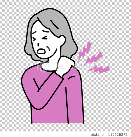 Elderly woman suffering from stiff shoulders Elderly woman suffering from stiff shoulders 119626271