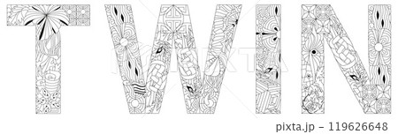 Word TWIN for coloring. Vector decorative zentangle object for any purpose 119626648