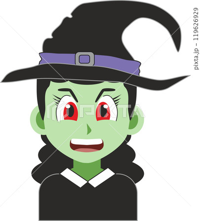 Japanese anime style illustration of a young woman dressed as a witch with green skin for halloween party Japanese anime style illustration of a young woman dressed as a witch with green skin for halloween party 119626929