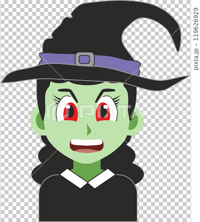 Japanese anime style illustration of a young woman dressed as a witch with green skin for halloween party Japanese anime style illustration of a young woman dressed as a witch with green skin for halloween party 119626929