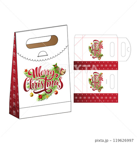 Christmas Box packaging die cut template design. 3d mock-up Christmas Box packaging die cut template design. 3d mock-up 119626997