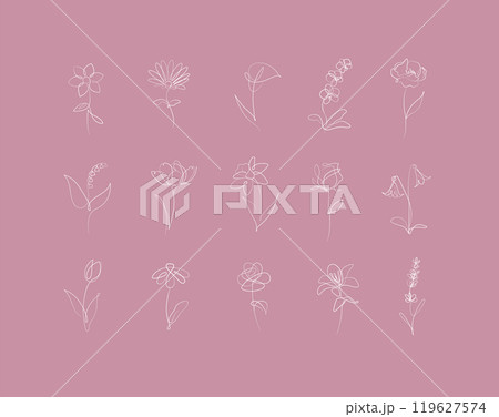 Flowers hand drawn linear icons set pink Flowers hand drawn linear icons set pink 119627574