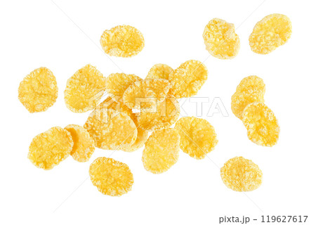 Cornflakes isolated on white background. Top view. Flat lay. 119627617