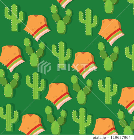 Colorful cactus and poncho festive Mexican pattern, Vector Colorful cactus and poncho festive Mexican pattern, Vector 119627964