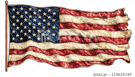 American Flag blowing in the wind . USA American Flag. Waving United states of America famous flag . Independence Day, Labor day, Flag Day - American Celebration 119628190