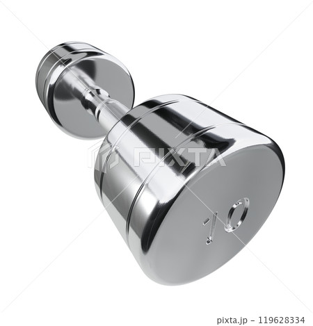 Round Chrome Dumbbell with number 10, weightlifting gym equipment wide angle view Round Chrome Dumbbell with number 10, weightlifting gym equipment wide angle view 119628334